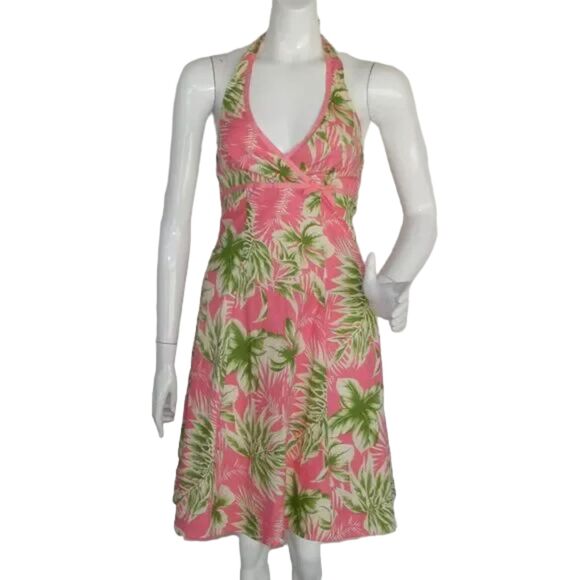City Triangles Halter Dress, 3/4, Pink/green Floral, Back Zip, knee length - Picture 1 of 11